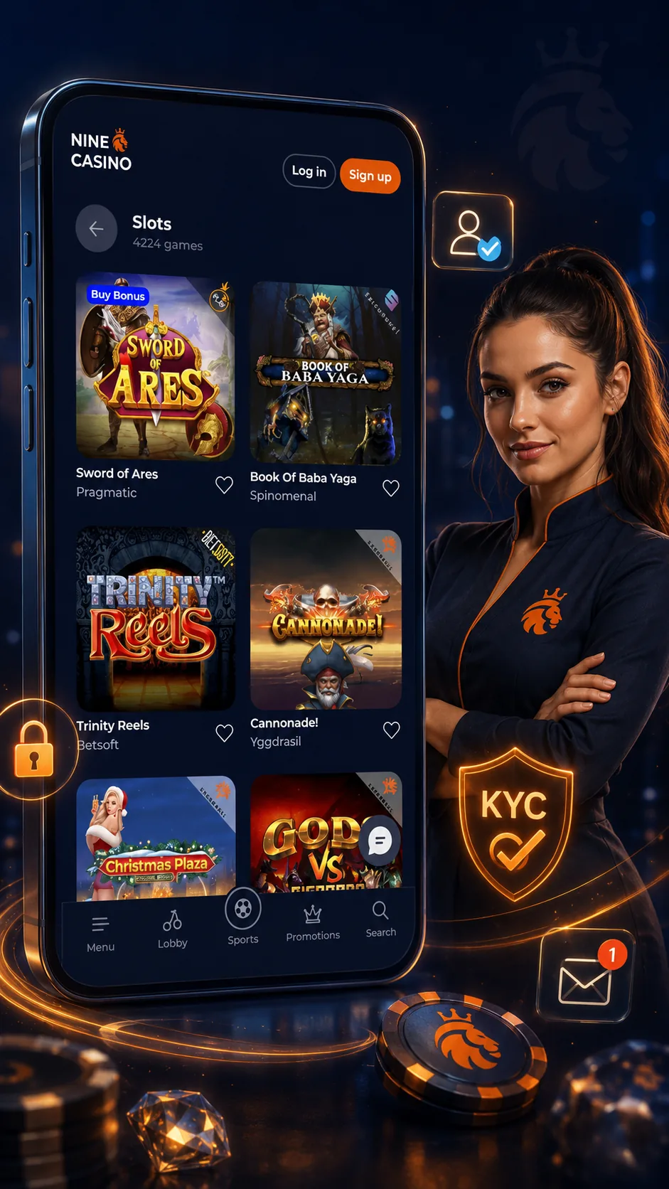 Vérification mobile et jeux NineCasino
